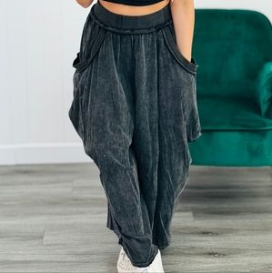 NWT Oli & Hali Mineral Wash Black Harem Slouchy Pants Relax Joggers Womens Sz L